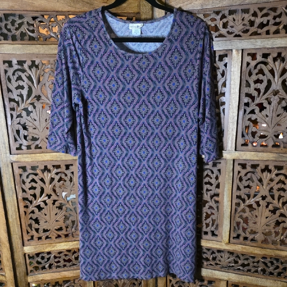 NATURAL LIFE Purple and Blue Patterned Midi Dress